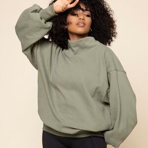 POPFLEX Ooey Gooey Sage Green Mock Neck Sweatshirt with Hidden Pockets